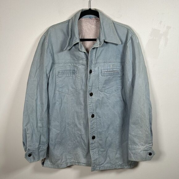 Vtg Leisure Life Sears Denim Chore Jacket Large Blue Indian Head Buttons 70s